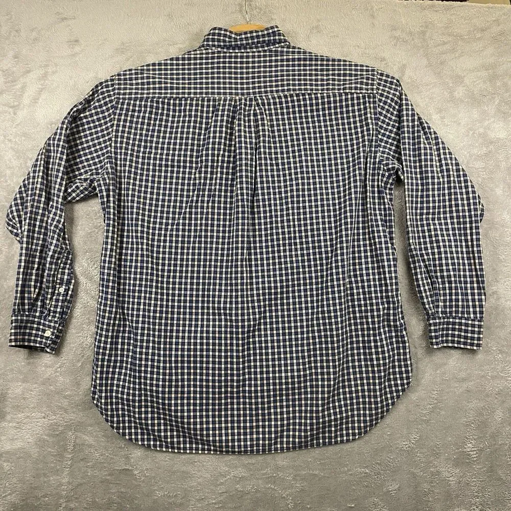 J. Crew‎ Men's Adult Sz L Button Shirt Long Sleeve Blue White Check